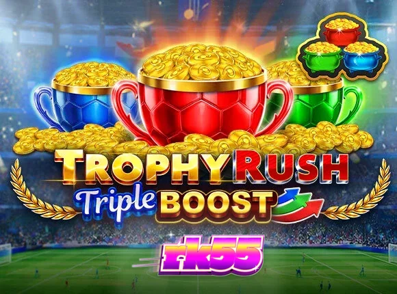 Tampilan visual slot Trophy Rush Triple Boost dengan tema stadion